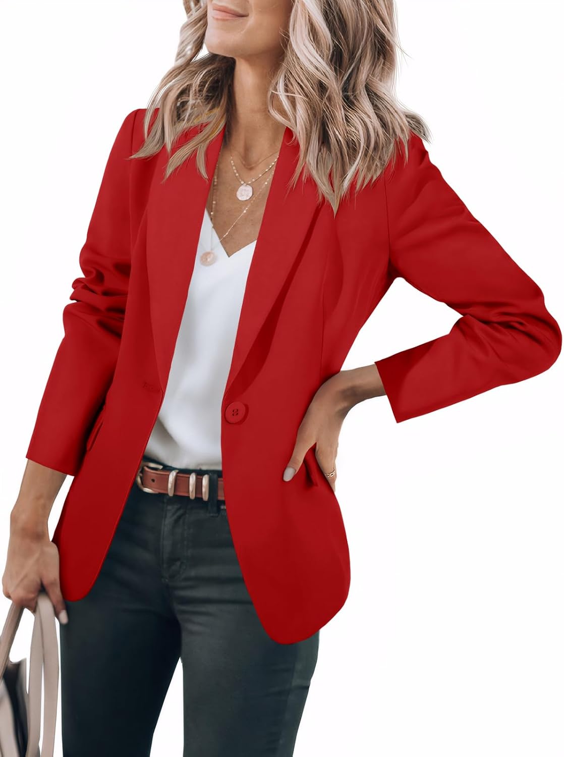 HOT SALE Women's Casual Button Open Front Pocket Blazers Jacket