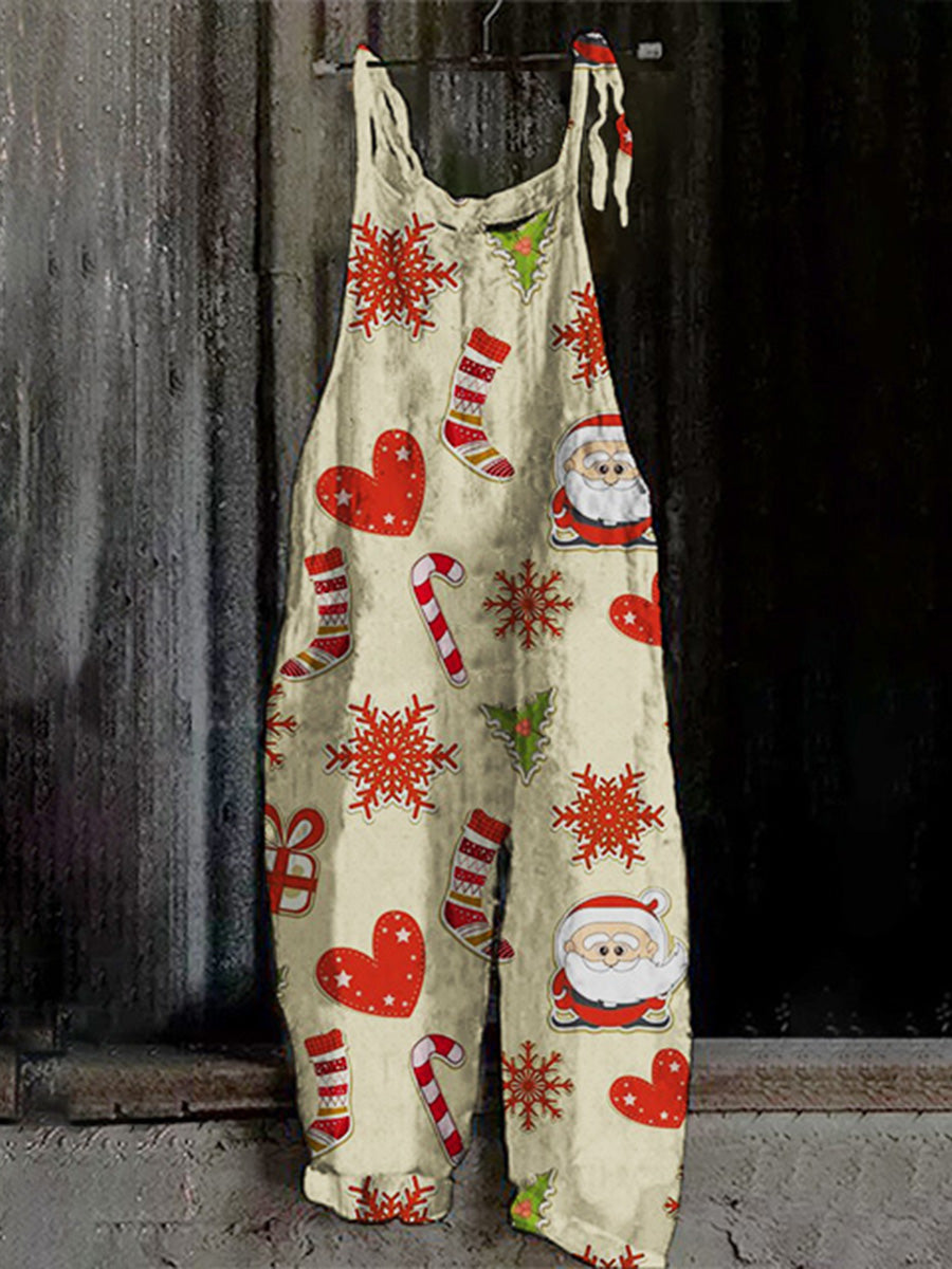 Christmas Khaki Print Jumpsuit