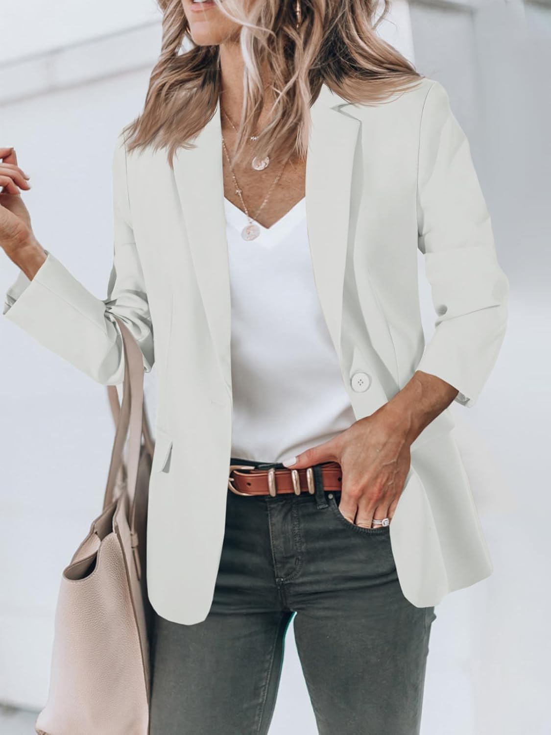 HOT SALE Women's Casual Button Open Front Pocket Blazers Jacket