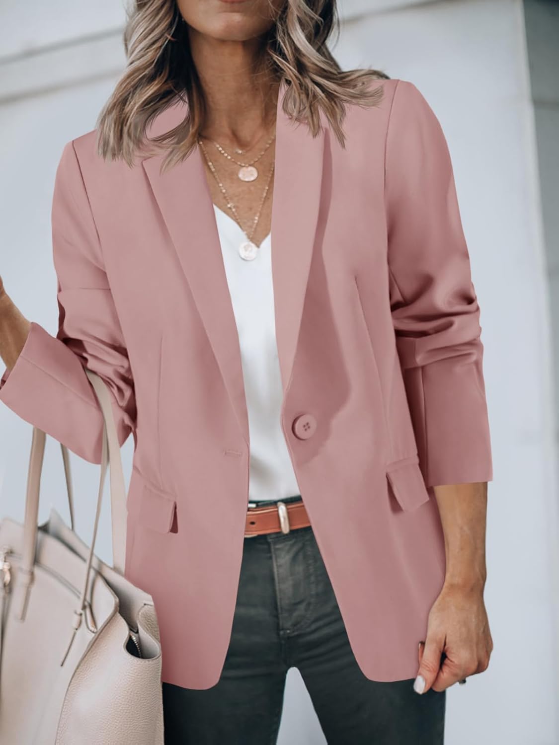 HOT SALE Women's Casual Button Open Front Pocket Blazers Jacket