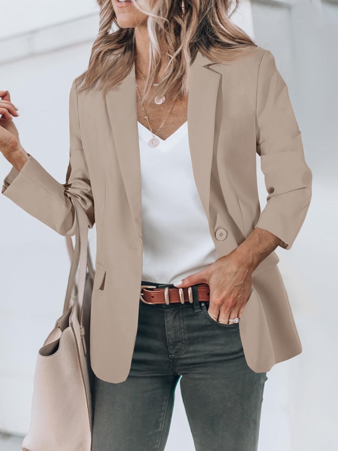 HOT SALE Women's Casual Button Open Front Pocket Blazers Jacket