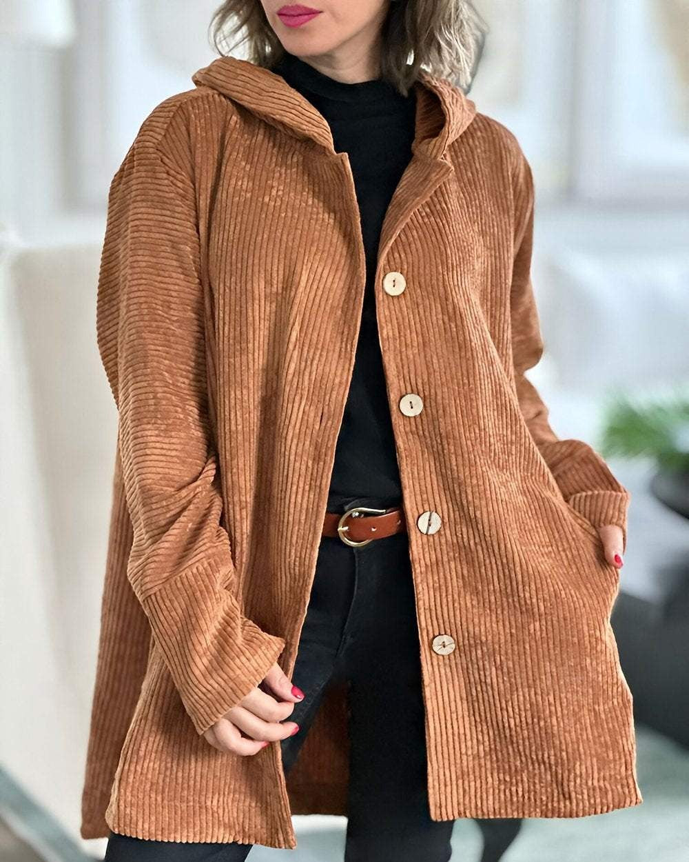 Corduroy Casual Hooded Jacket