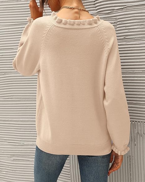 ⏰Hot Sale-Women's Knitted Casual Long Sleeve Button Ruffle Pullover Sweater(BUY 2 FREE SHIPPING)