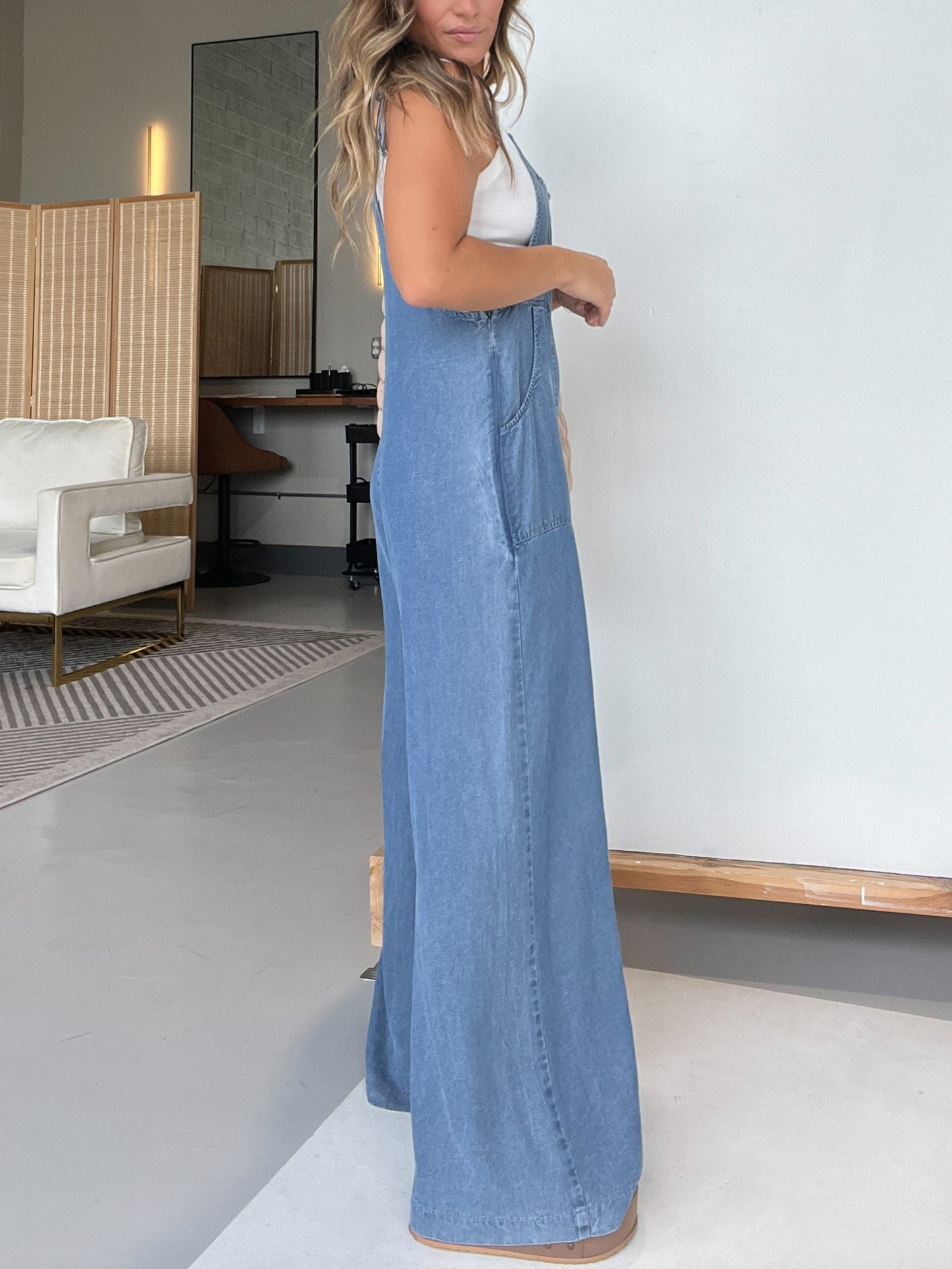 Women‘s Denim Wide Leg Overalls Jumpsuits