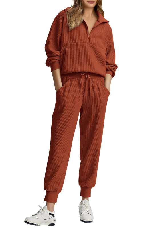 ⏰Hot Sale-Womens 2 Piece Long Sleeve Half Zip Pullover Fall Tracksuit Sweatsuits Set(Buy 2 Free Shipping)