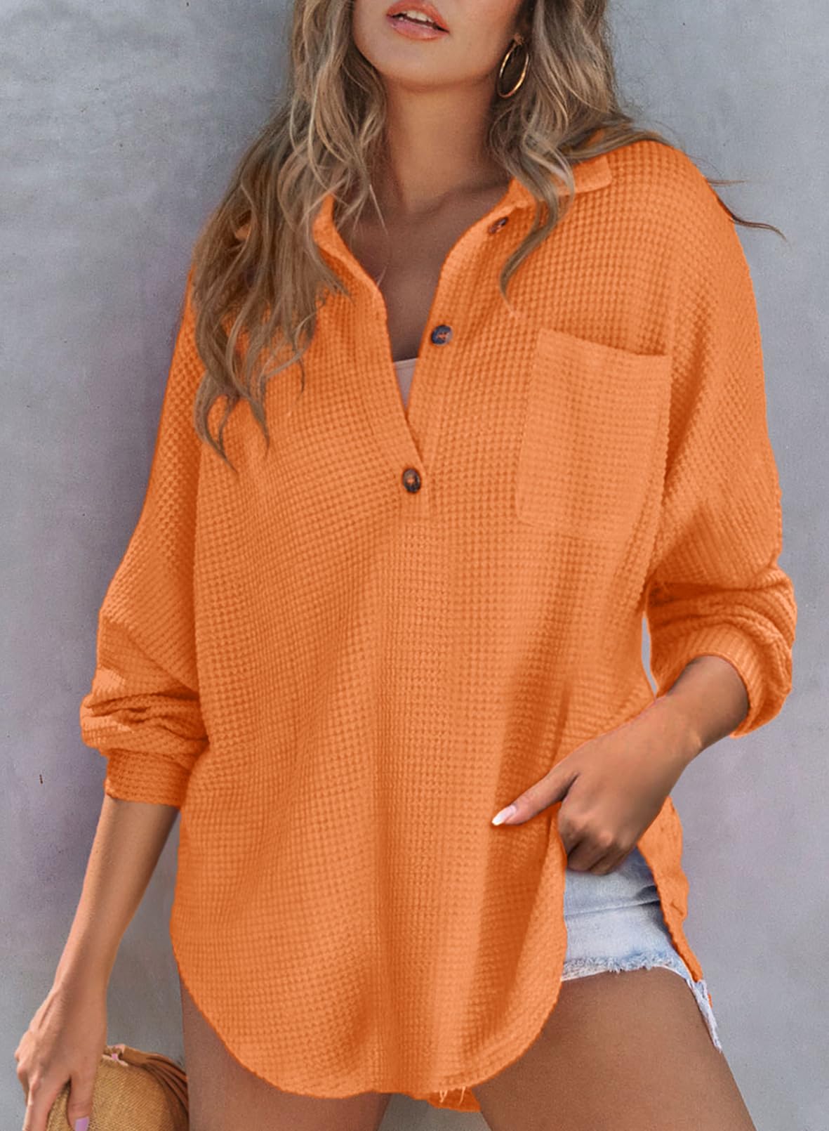 Women's Waffle Knit Henley V Neck Shirt Jacket(buy 2 10% OFF!!!)