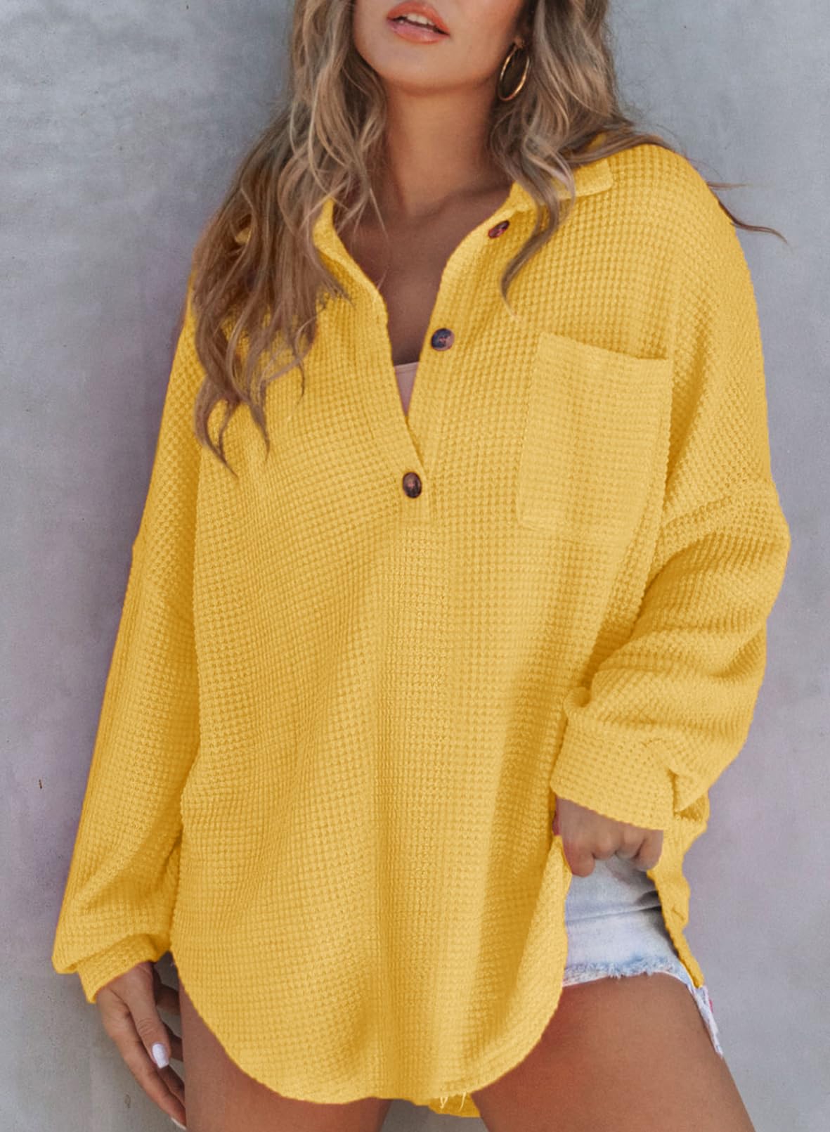 Women's Waffle Knit Henley V Neck Shirt Jacket(buy 2 10% OFF!!!)